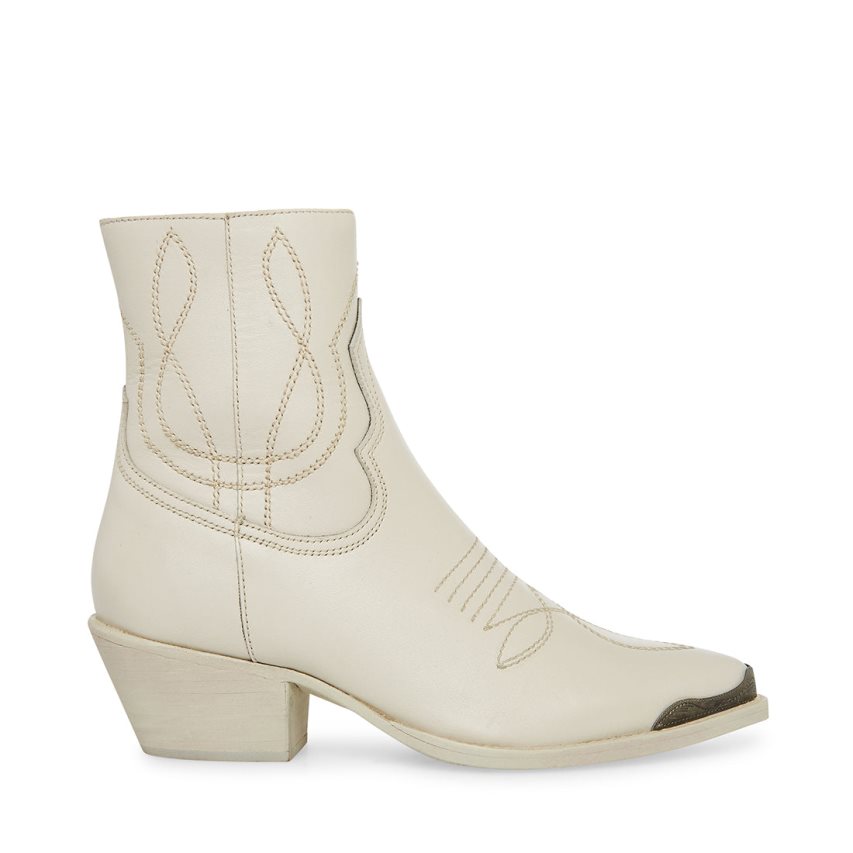 Cream Steve Madden son Leather Women\'s Ankle Boots | PH 6341HDC